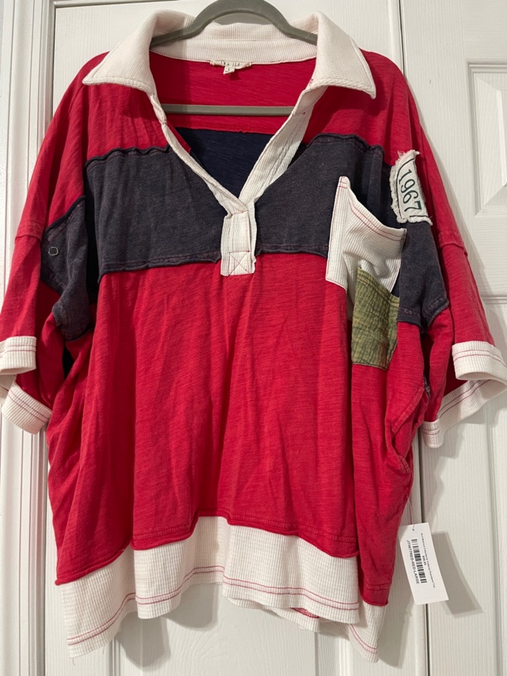 Oli & Hali Red, Navy and White Rugby-Style Pullover